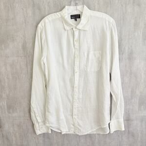Vince Linen Shirt Mens Medium Long Sleeve Button-Up Shirt White Beach Preppy